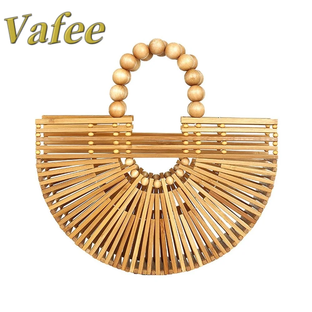 

Bamboo Bags for Women with Wooden Beads Pearl Handles Women's Tote Handbag Handmade Bamboo Women Handbag Vacation