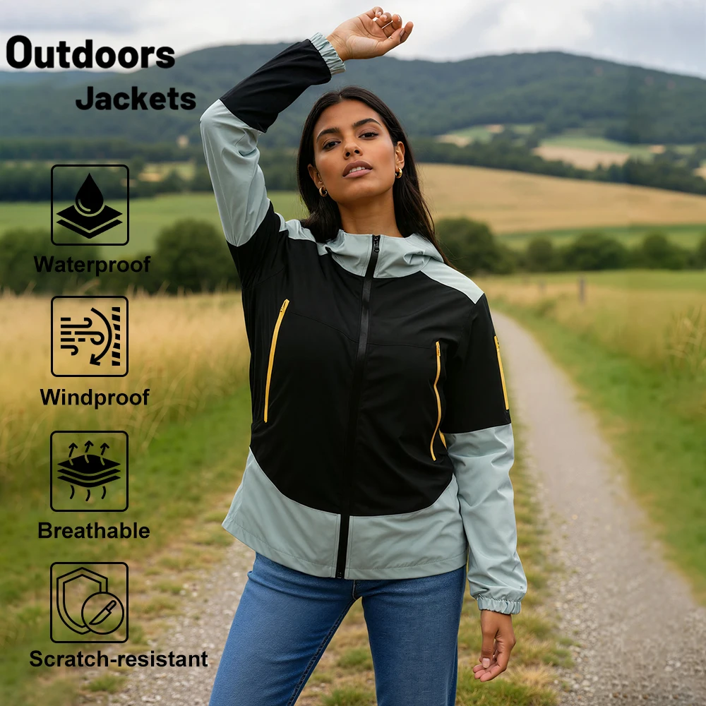 

Women's Lightweight Hiking Rain Jacket Color Block Waterproof Windbreaker Camping Cycling Running Trekking Fishing Jackets