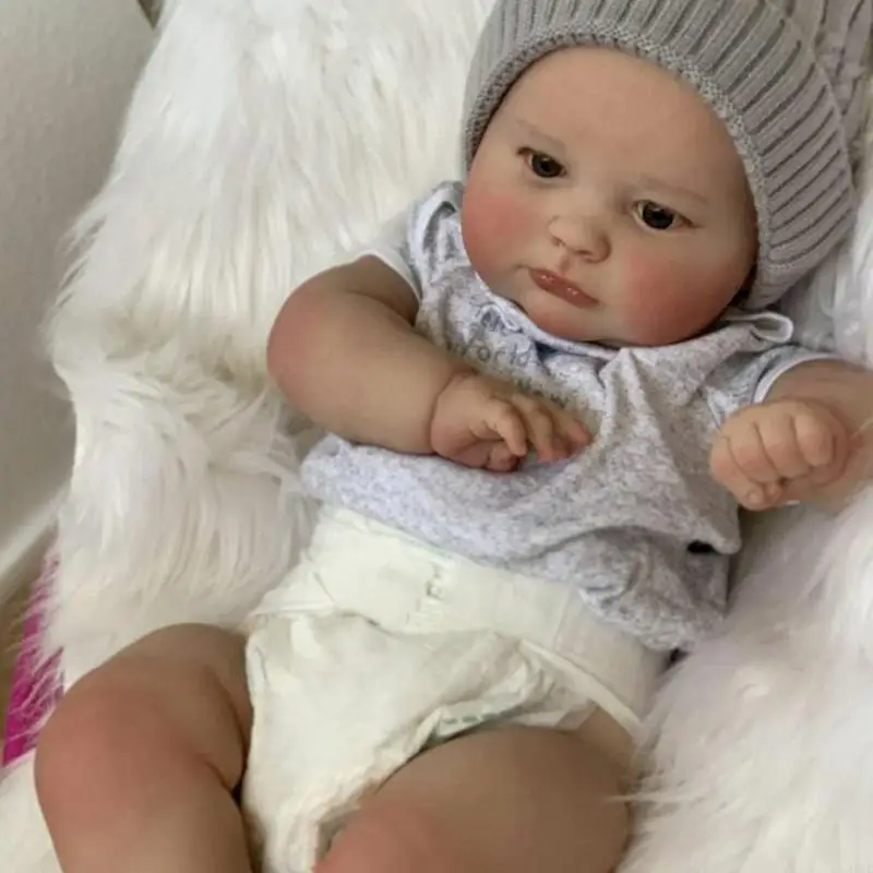 

N84E 23.62 Inches Reborns Popular Pouting Girl Doll with Diaper Bonnets Soft Cuddle Doll for Toddler Birthday Gift