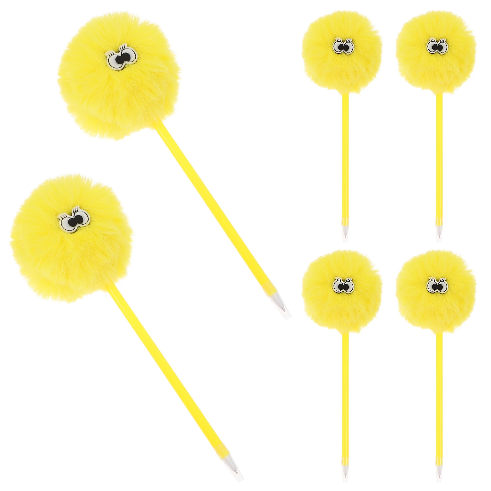 

6 Pcs Black Ballpoint Pen Cute Pom Pens Hairball Fun Girls Cartoon Write adorable student signature pens for kids