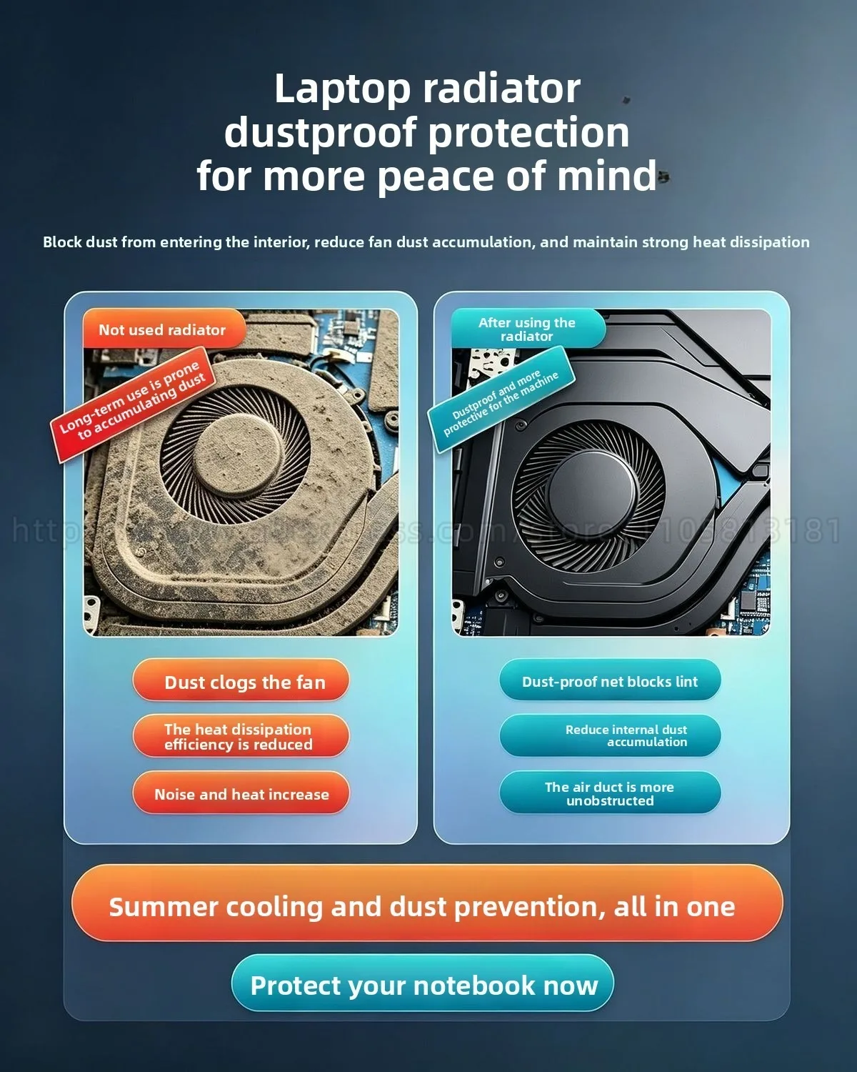Pressure Type Laptop Cooler, Metal Push-Down Air Cooling Fan Dustproof Notebook Radiator for Gaming Laptop Cooling Pad