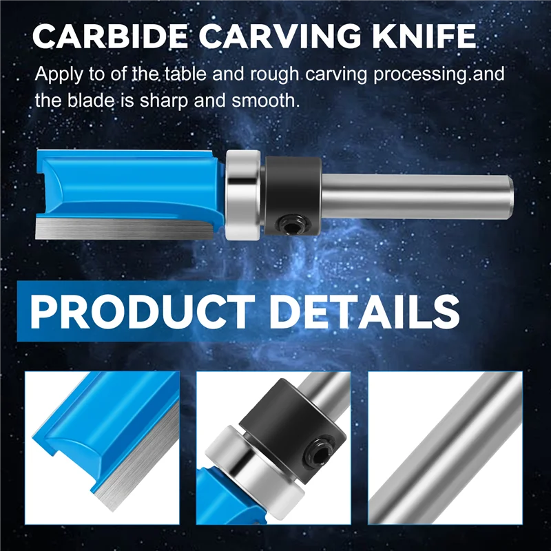 A76K 1/4Inch Shank Router Bit Twin 2 Fluted Imperial Jig Template Cutter Woodworking