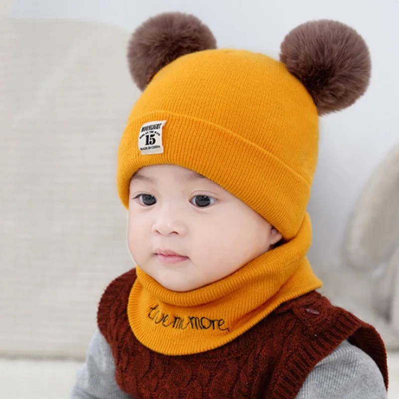 Autumn Winter Baby Warm Knitted Hats With Pom Kids Knit Beanie Hat Solid Color Children Hat For Boys Girls Accessories