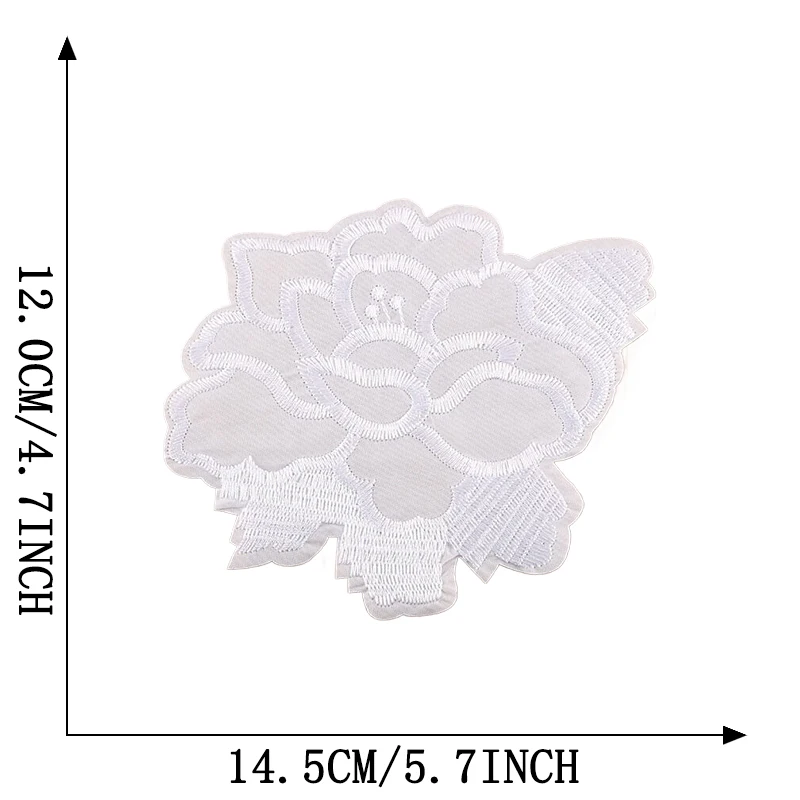 Weiße Blume große Größe kleines Eisen auf Patches für Kleidung bestickt Thermo collant DIY Naszywka Mochila nähen Aufkleber Parche Jacke – Detail 10