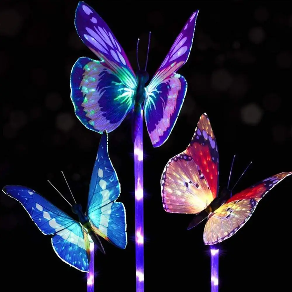 Solar-Powered  Butterfly Lights RGB LED Landscape Lamp  Yard Garden Lighting Colorful Fiber Optic Fairy Holiday Light Waterproof