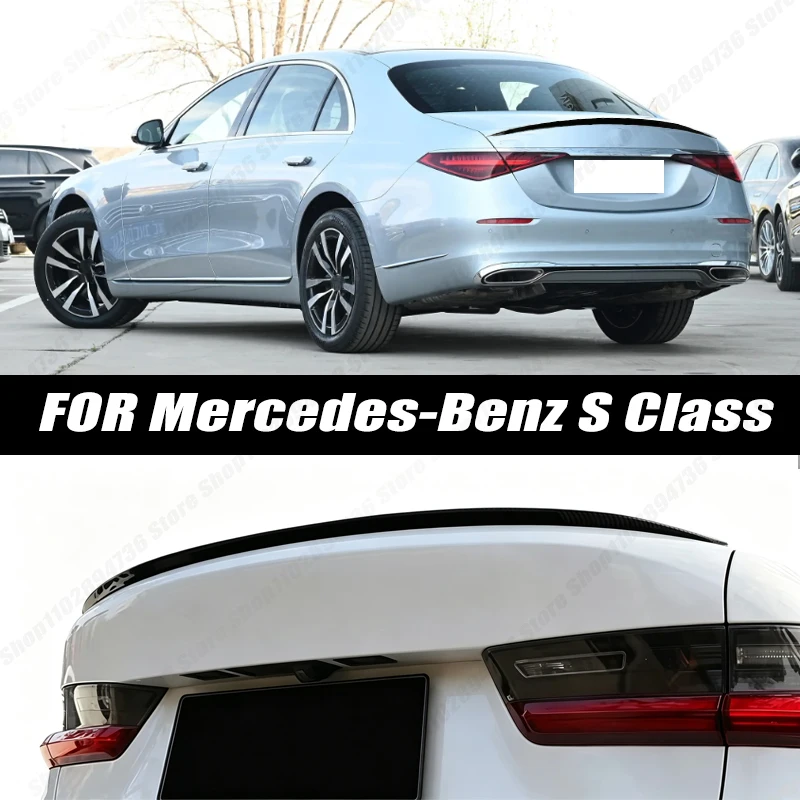 Glossy Black Soft Rubber Universal Rear Trunk Spoiler 5D Carbon Look Tail Wing Fit For Mercedes-Benz S Class Car Accessories
