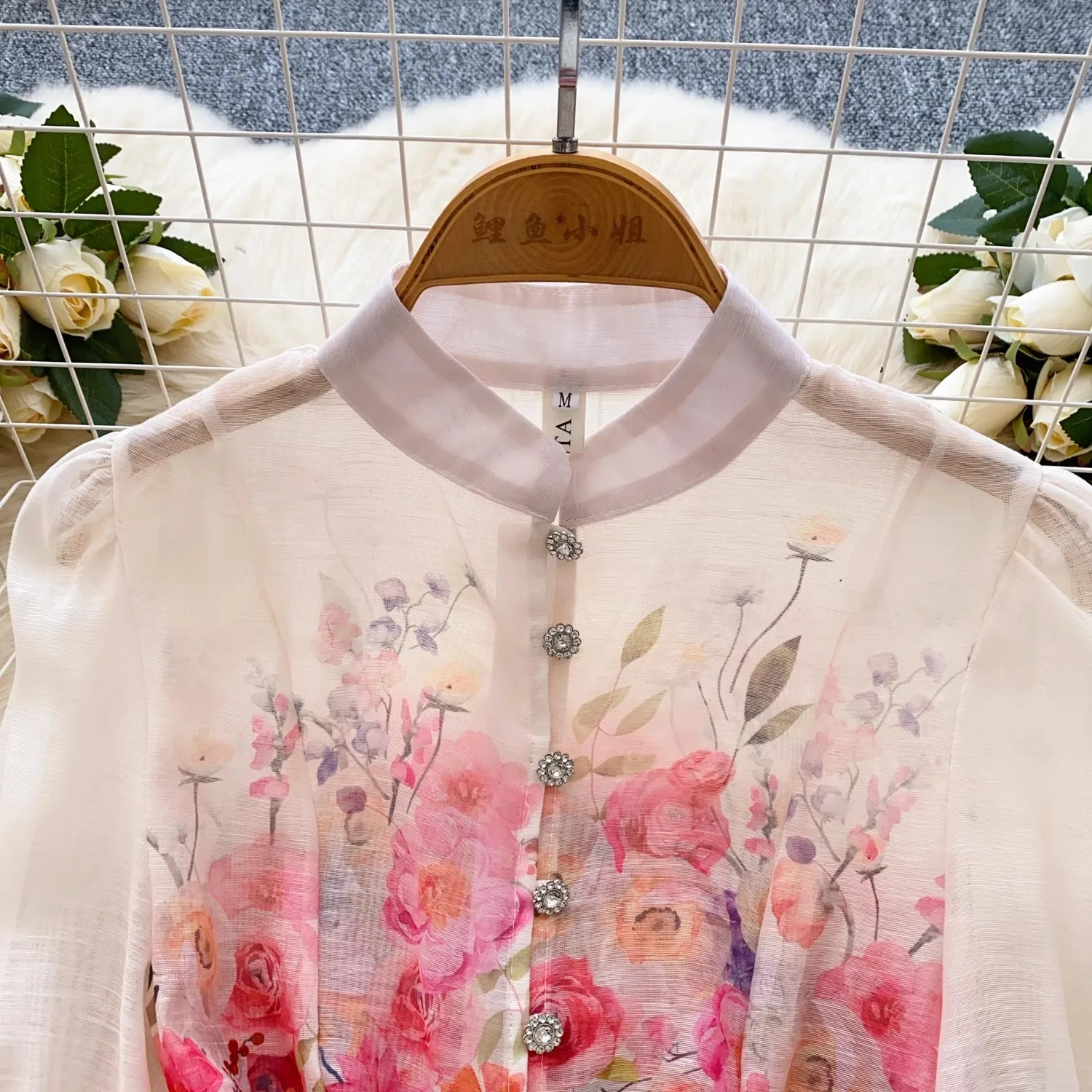 Sommer Urlaub Wunderschöne Blume Strand Kleid Weibliche Lange Laterne Hülse Stehkragen Einreiher Gürtel Spitze Up Party Vestidos