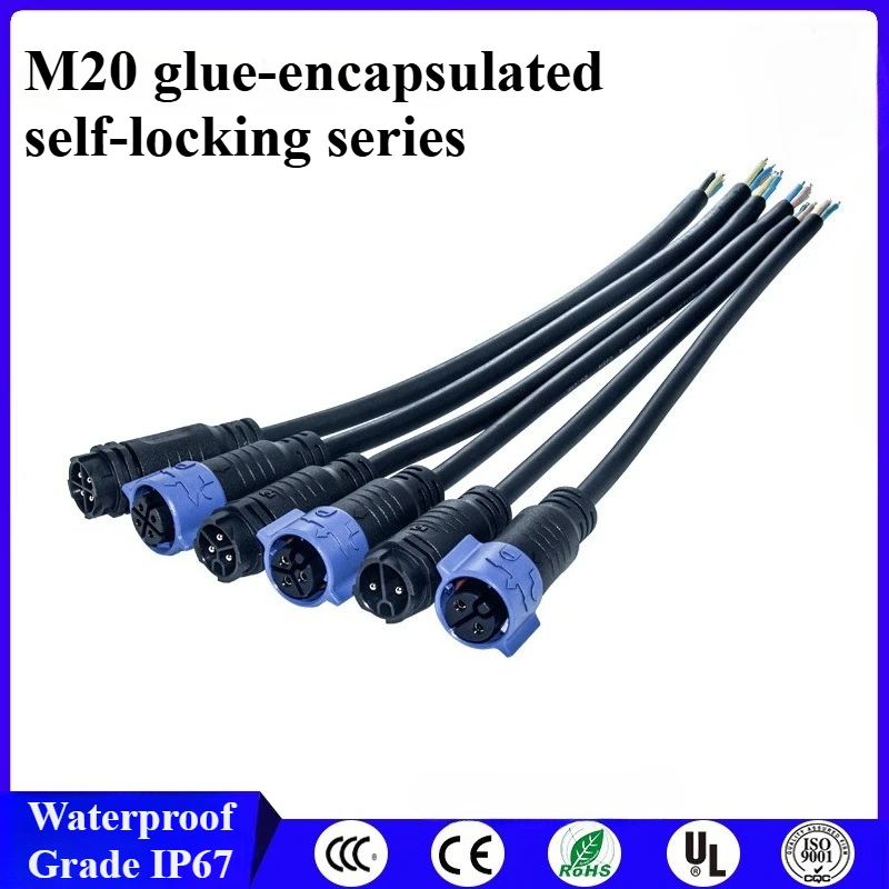 plugue-impermeavel-de-travamento-automatico-com-pacote-de-cola-m20-2-nucleos-3-nucleos-4-nucleos-cabo-a-prova-d'agua-de-alta-potencia