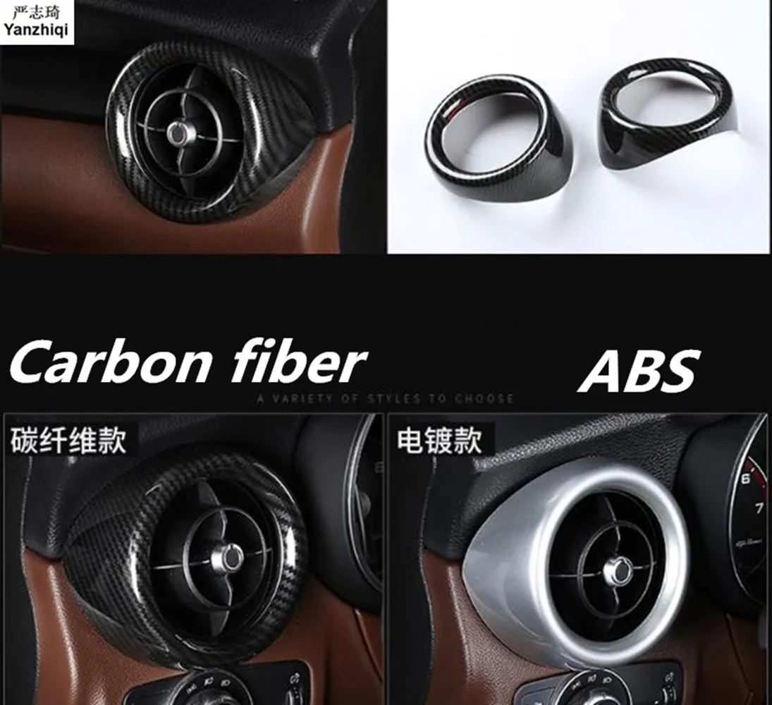 ABS Chrome carbon fiber 2pcs/lot For Alfa Romeo Stelvio 2017 2018 Front barrel air conditioning outlet decoration frame