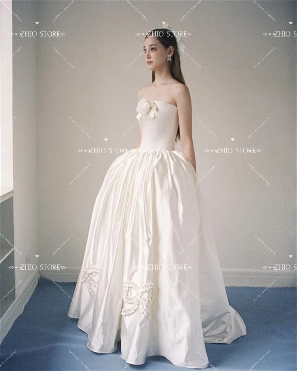 ZHIO Romantische Strik Strapless Bruiloft Jurk Gezwollen Rok Korea Fotoshoot Bruidsreceptie Jurk Aangepaste ienia CSSnica soi