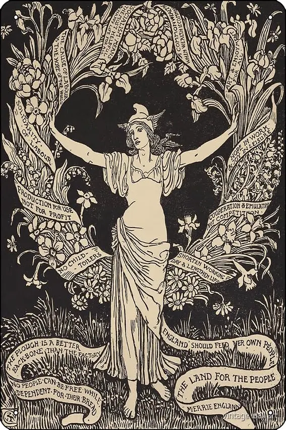 A Garland for May Day by Walter Crane, 1895 Poster Metal Tin Sign Fun Home Art Wall Decor 8x12 Inch