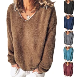 Streetwear 5XL maglione di peluche morbido di grandi dimensioni Casual manica lunga scollo a v pullover allentati top autunno inverno abbigliamento donna maglione