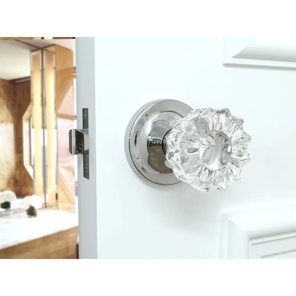 Ensemble de 9 boutons de porte en cristal cannelé vintage, finition chromée, rosace ronde, quincaillerie de style antique