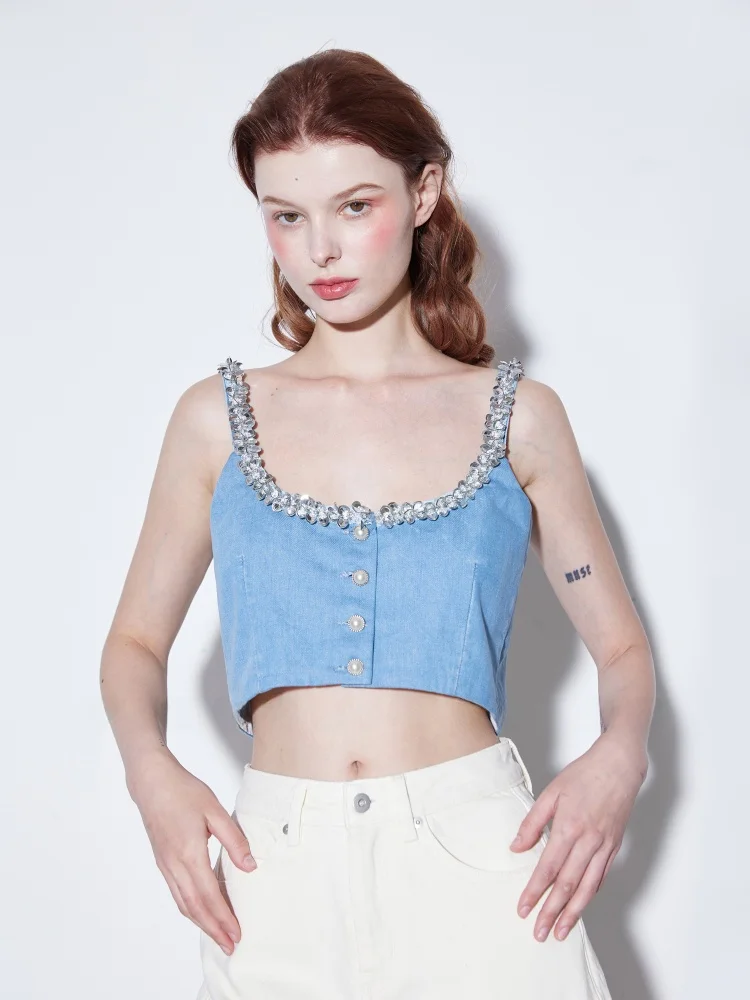 

Джинсовый жилет Finocci из шелкового хлопка с пайетками ручной работы, двусторонний, укороченный, с эффектом мгновенного охлаждения, оригинальный дизайн.