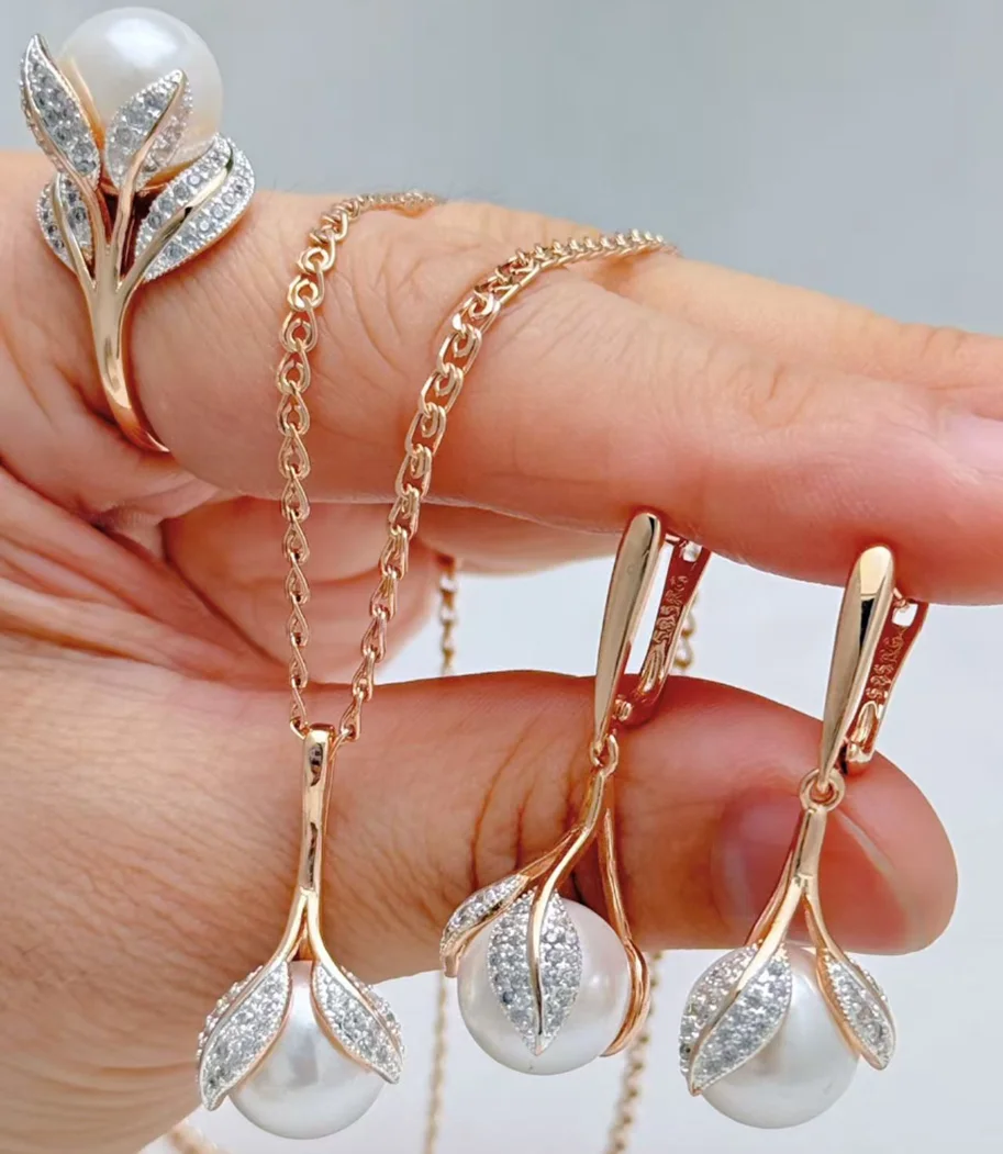 Wbmqda White Big Pearl Rings For Women 585 Rose Gold Color Luxury Wedding Zircon Jewelry Gifts view 2