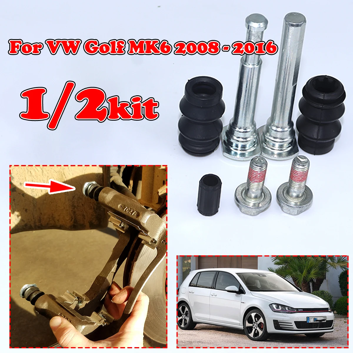 

1/2KIT For VW Golf MK6 08-2016 rear Brake Caliper Slider Guide Pins Bolt Kit Left Right Disc Housing Bellows Sleeve Bushing seal