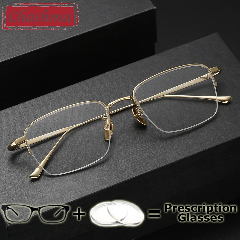 

Chashma очки по рецепту из чистого титана, мужские полурамные фотохромные очки по рецепту для близорукости, модные оптические очки в оправе