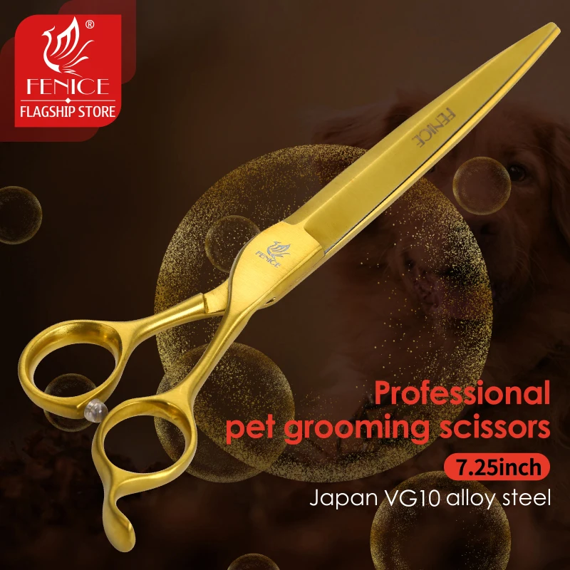 Fenice VG10 Steel 7.25 Inch Professional Dog Cutting Grooming Pet Scissors Blade with Serrated for Dog Straight Grooming Shears