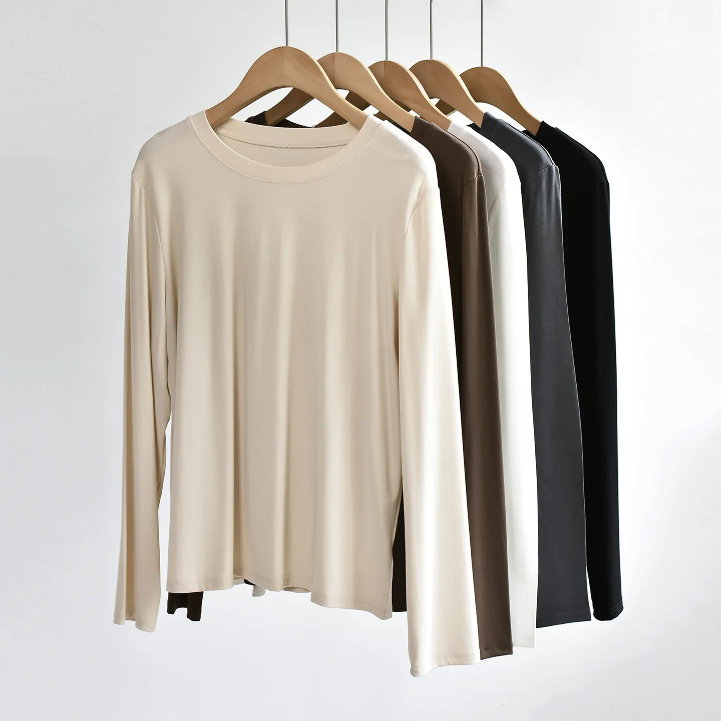 Uksic Skin-Friendly Long Sleeve T-Shirt Women's Autumn Winter Loose Fit Slimming Elastic round Neck Base Shirt Base Layer