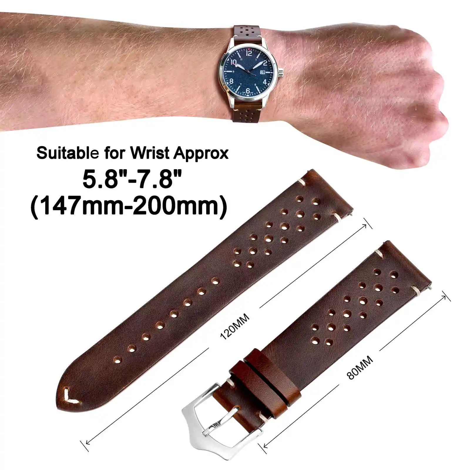 ANNEFIT Vintage Leather Watch Strap, Quick Release Replacement Band for Men and Women, Choice of Width 18mm 19mm 20mm 22mm