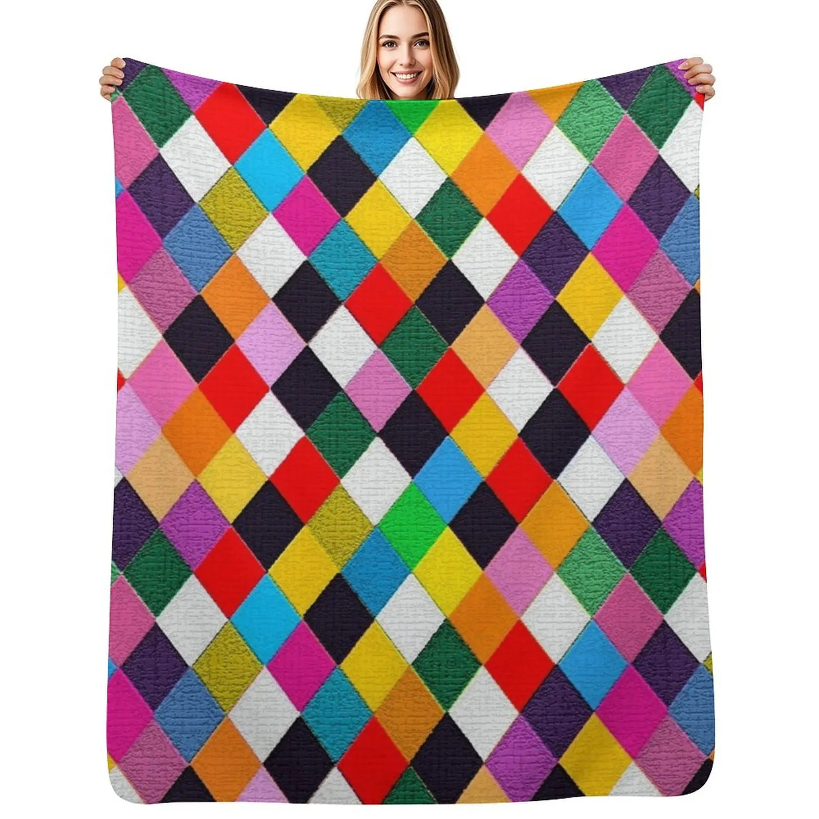 

MARDI GRAS HARLEQUIN PATTERN Colorful Carnival Diamonds by Bulgan Lumini Throw Blanket Compact Warm Blanket for Car Road Trip