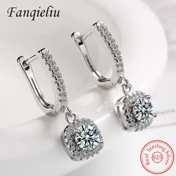 High Quality Real 925 Sterling Silver Women's Square Crystal Drop Earrings New Jewelry Fashion FQL21228