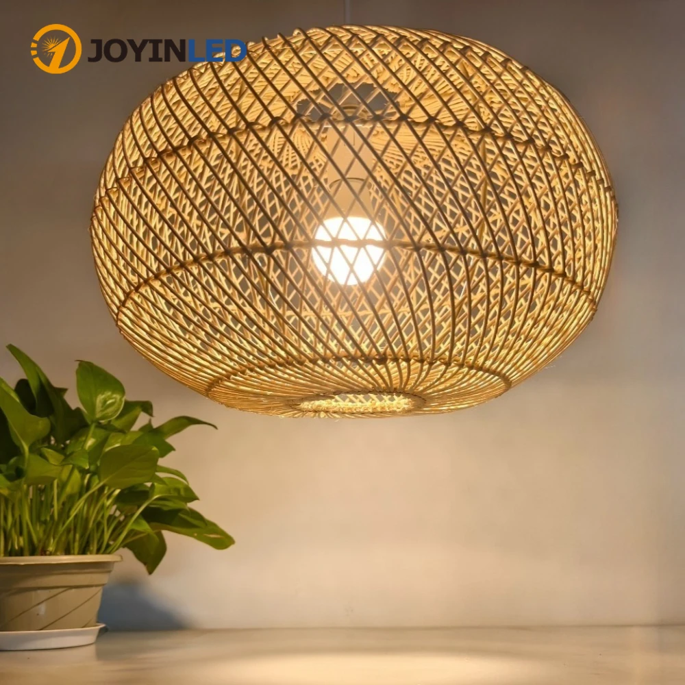 

JOYINLED Rattan Chandelier Rattan Light Fixtures Ceiling 40CM Wicker Pendant Light for Dining Room Bedroom Kitchen Island