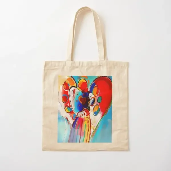 

Peter Max Angel With Heart Cotton Canvas Bag Handbag Fabric Printed Shopper Ladies Unisex Grocery Reusable Travel Casual