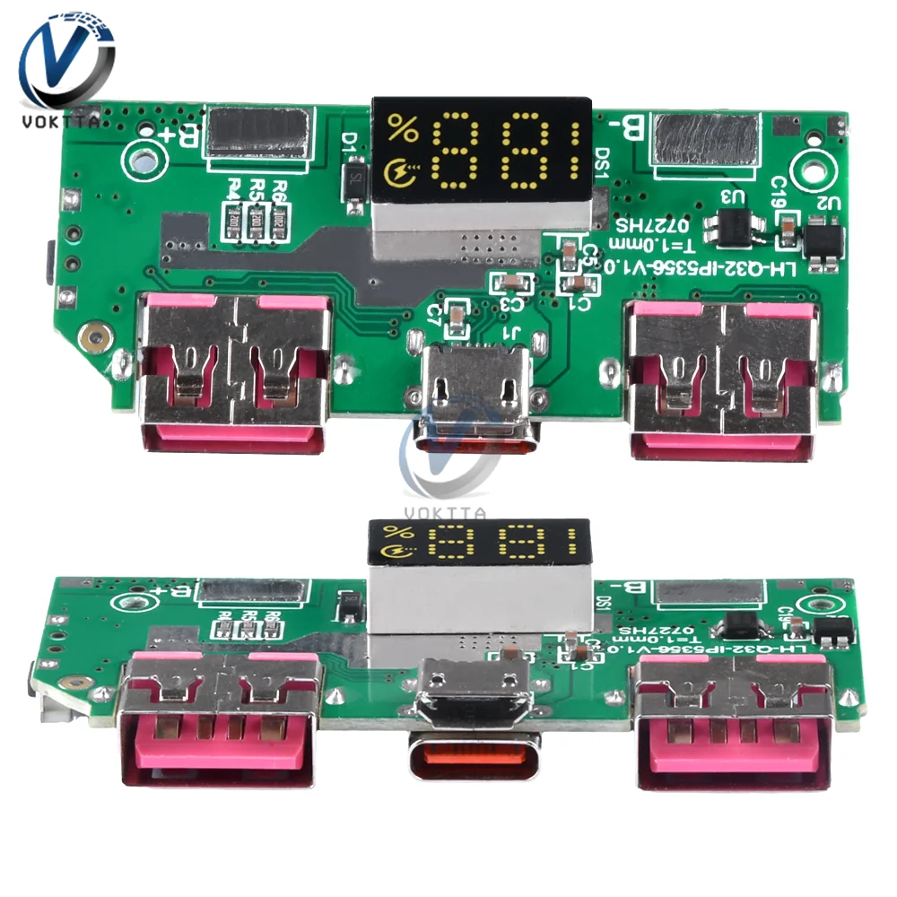 LED Dual USB Fast Charging Module 5V 3A Micro/Type-C USB Mobile Power Bank Lithium Battery Charger Board Circuit Protection