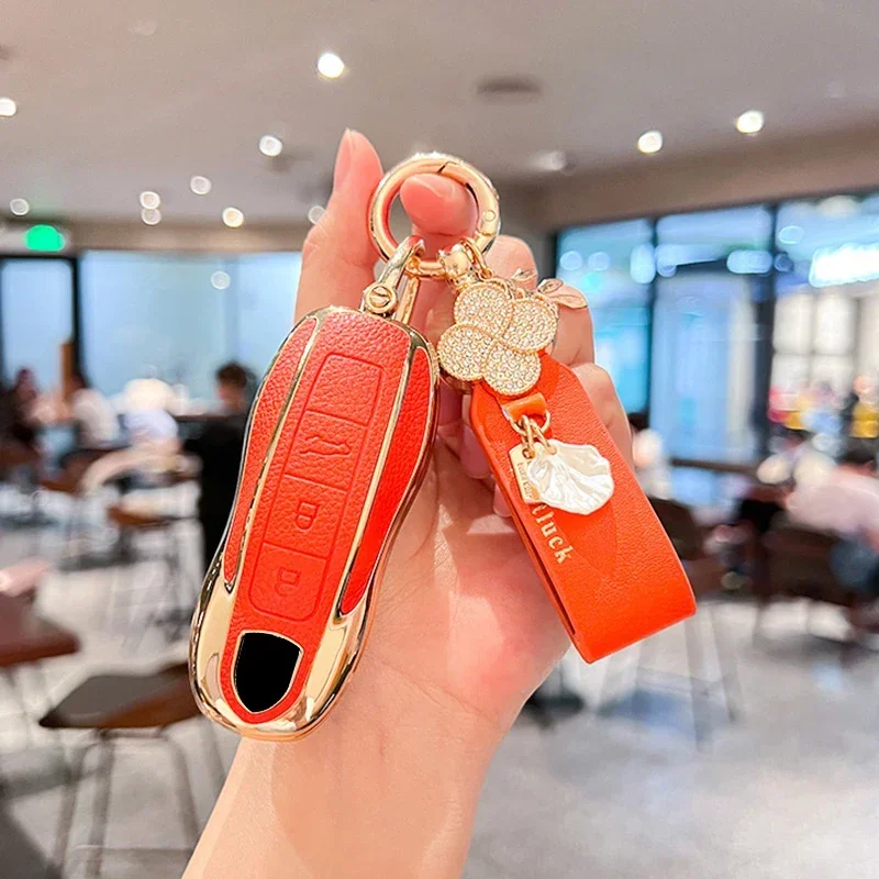 가죽 자동차 원격 키 케이스 커버, 보호 쉘 가방, 포르쉐 718 카이엔 파나메라 911 마칸 타이칸 카이맨 박스터 971 970 981