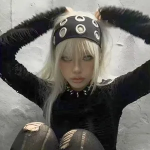 Punk Girl Melubangi Lubang Tali Ikat Kepala Elastis Lebar Steampunk Rock Logam Melar untuk Ikat Kepala Olahraga Aksesori Rambut 8 aksesoris rambut ikat kepala penjualan terbaik - №