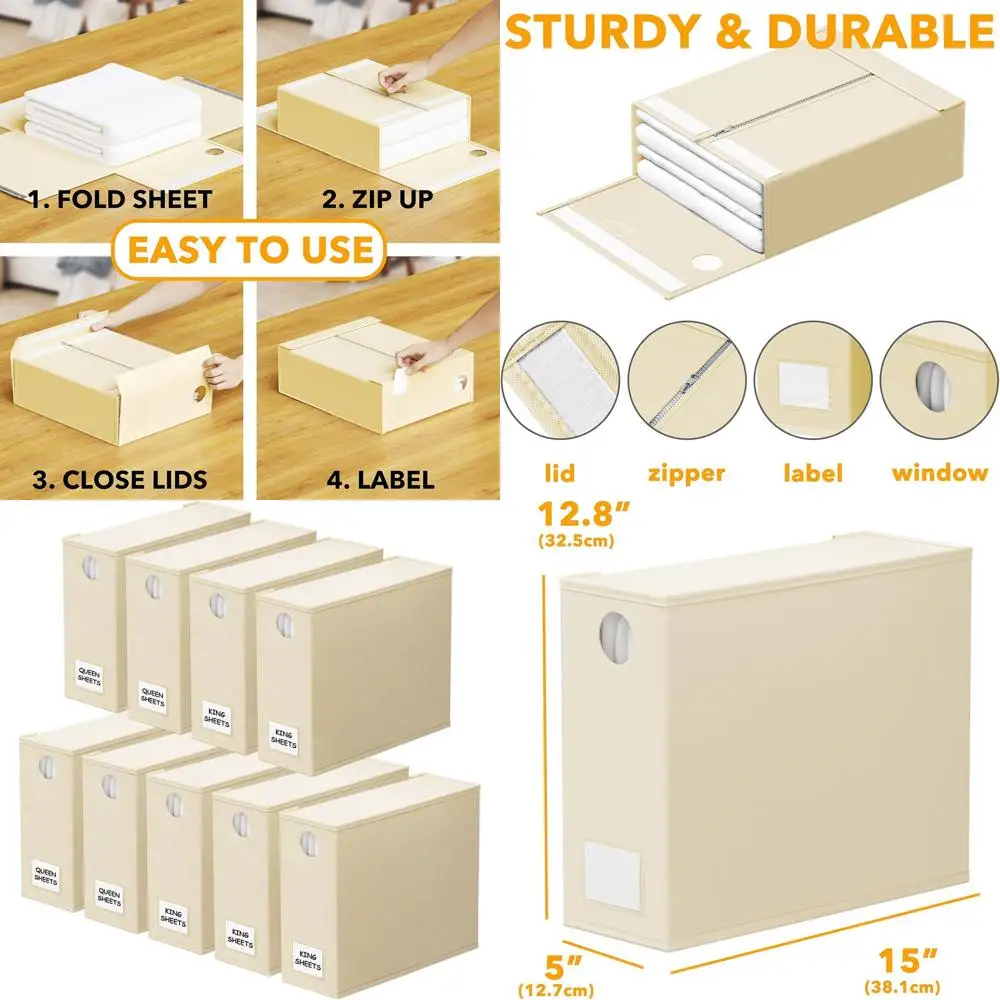 

Складной органайзер для простыни с окном для хранения белья, подходит для постельного белья размера «queen-size» и «king-size» (бежевый)