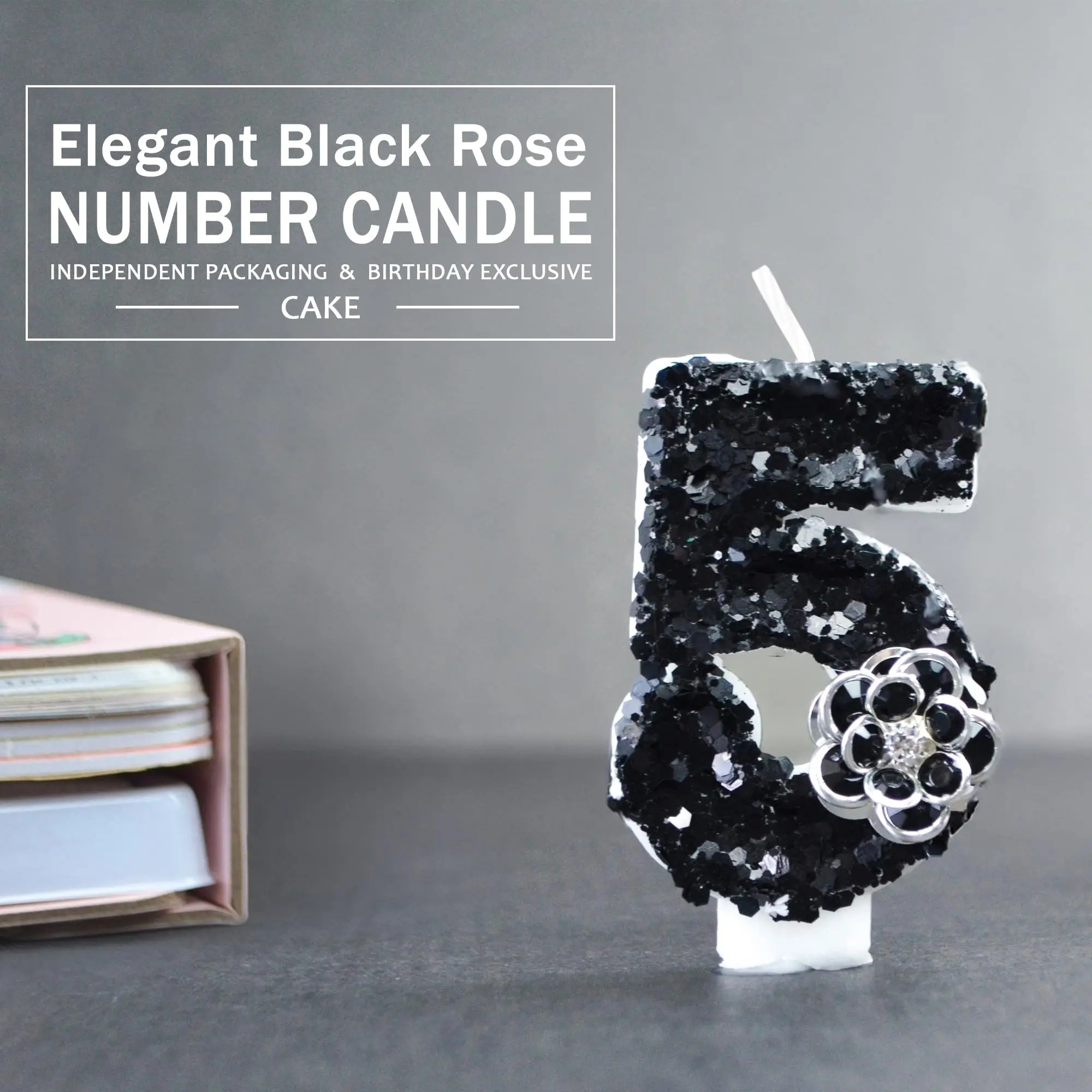 1PC Numbers Candles Birthday Cake Candle Black Sparkle Glitter for Wedding Party Decoration Number 0-9 Candles Supplies