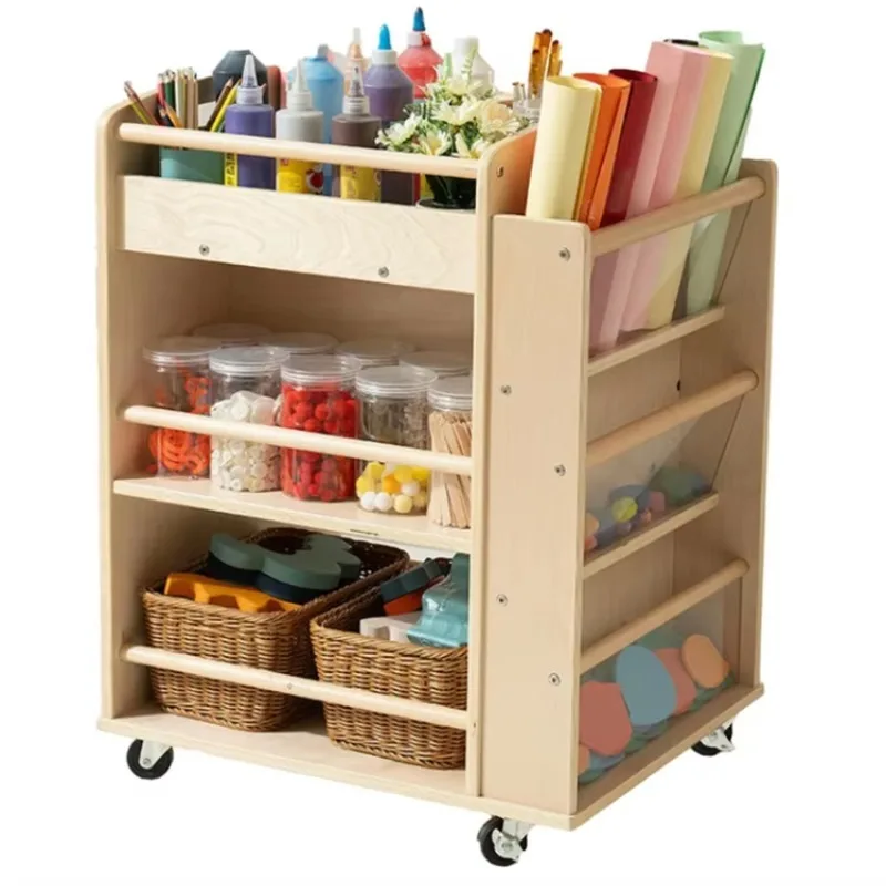 

Furniture Wooden Art Cart Shelf Organizer 3 Tier Rolling Wooden Craft Cart With Wheels