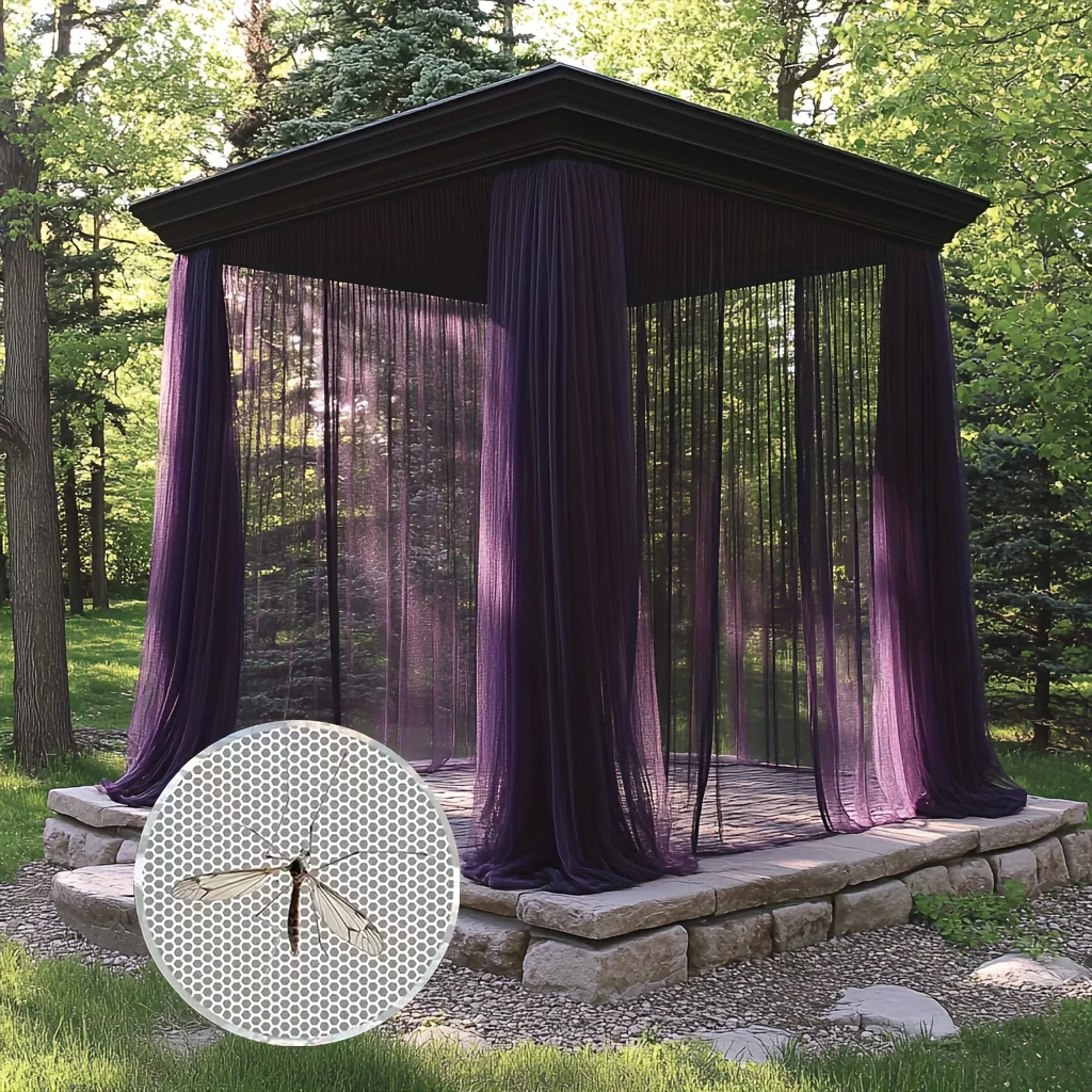 Single Panel: Adjustable Transparent Outdoor Curtain with Rod Pocket – Breathable Mesh Suitable for Daily Use and Holiday Decor