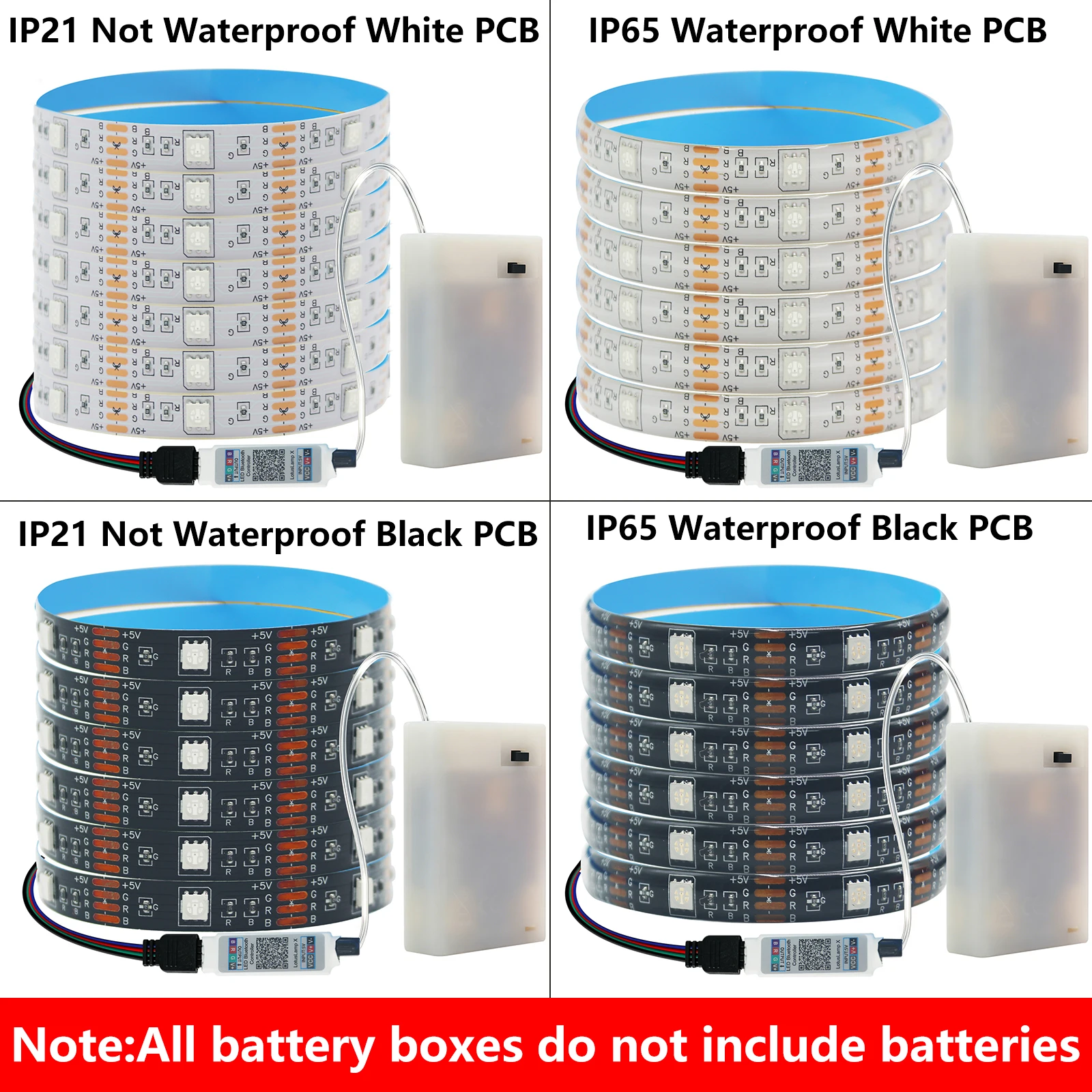 5V Bluetooth 5050 RGB LED Strip Lights Battery Powered 24/44 Key Remote Control 30LEDs/m IP21/IP65 Flexible Tape for Room Decor