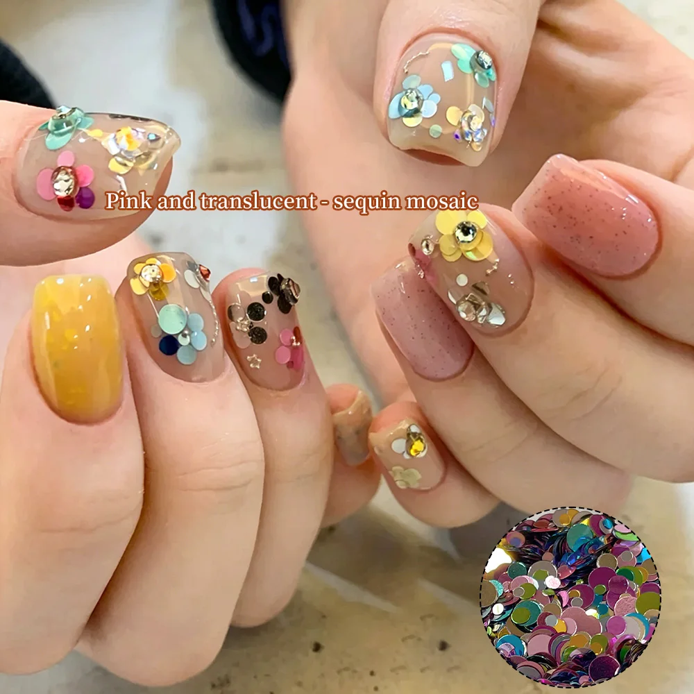 KANIU Mix Colorful Round Nail Glitter Ultra-Thin Flat Glitter Assorted Sizes Nails Shiny Paillettes DIY Polka Dot Nail Art Decor