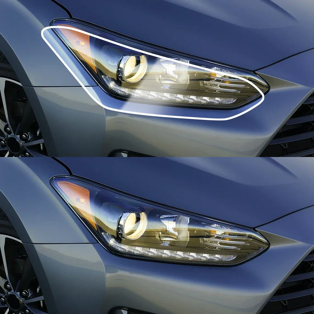 Pre-Cut TPU Headlight PPF For Hyundai Veloster JS 2018-2022 Smoke Black High Gloss Anti-Scratch Protective Vinyl Wrap Cover Kit