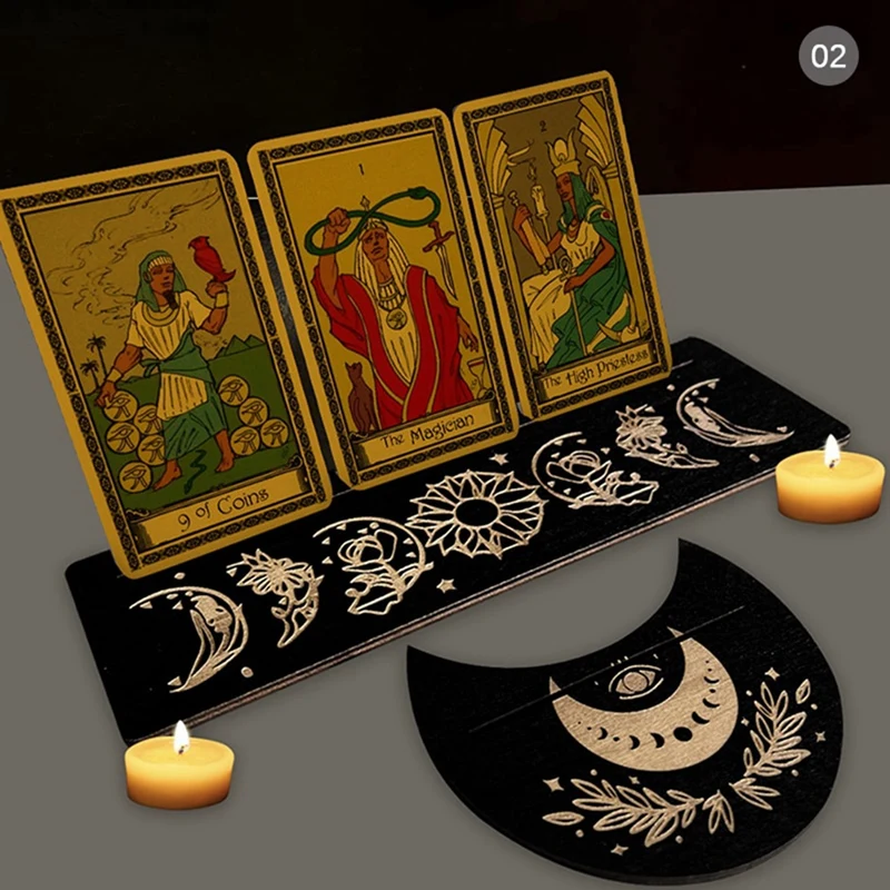 Penyangga Display dasar kayu berbentuk bulan kartu Tarot braket dasar kayu persegi panjang Display berdiri