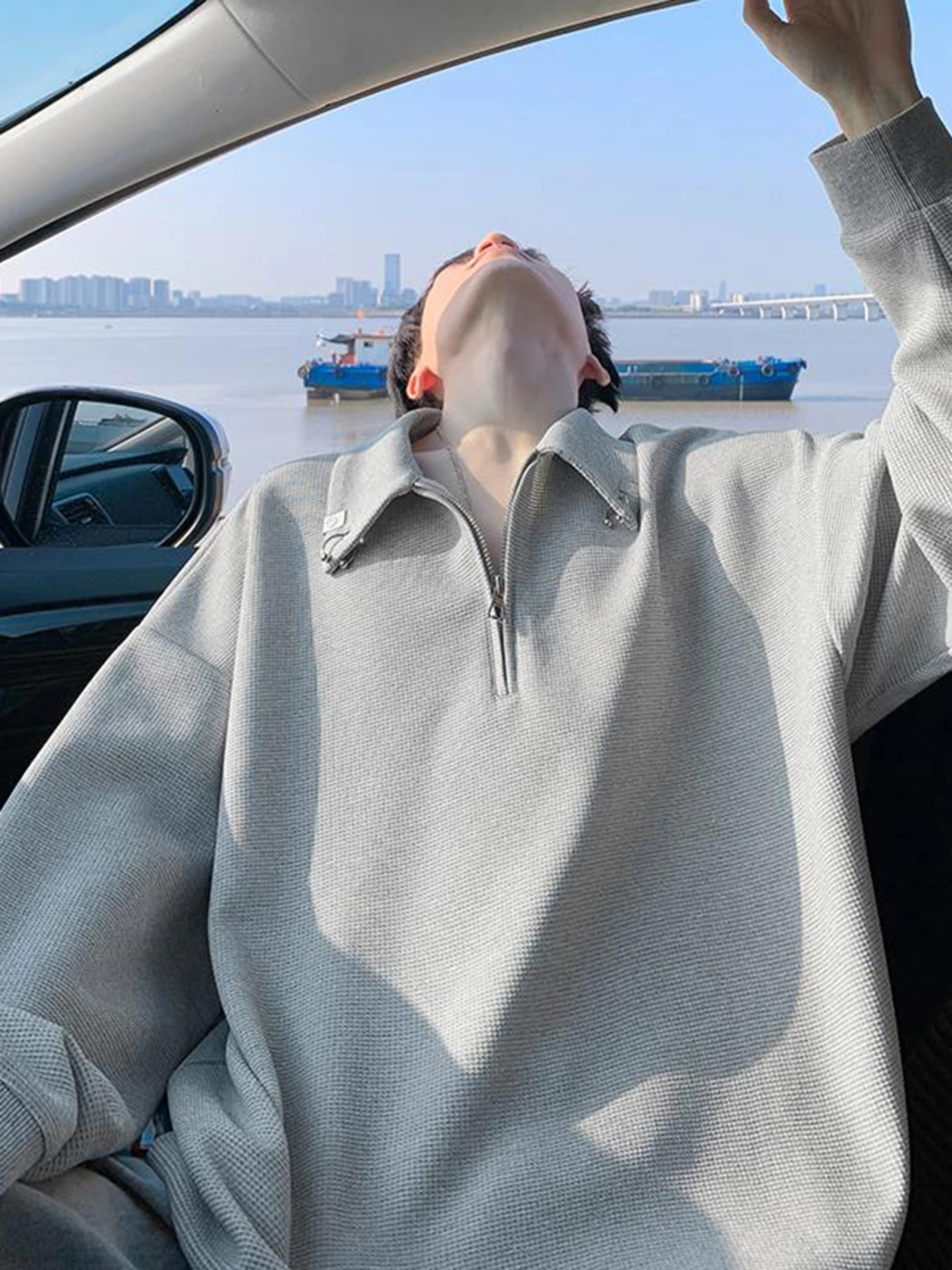 

Heavyweight Men's Hoodie American High Street Sle Loose Base Layer irt Spring Autumn Seasonal Casual Faion Zipped