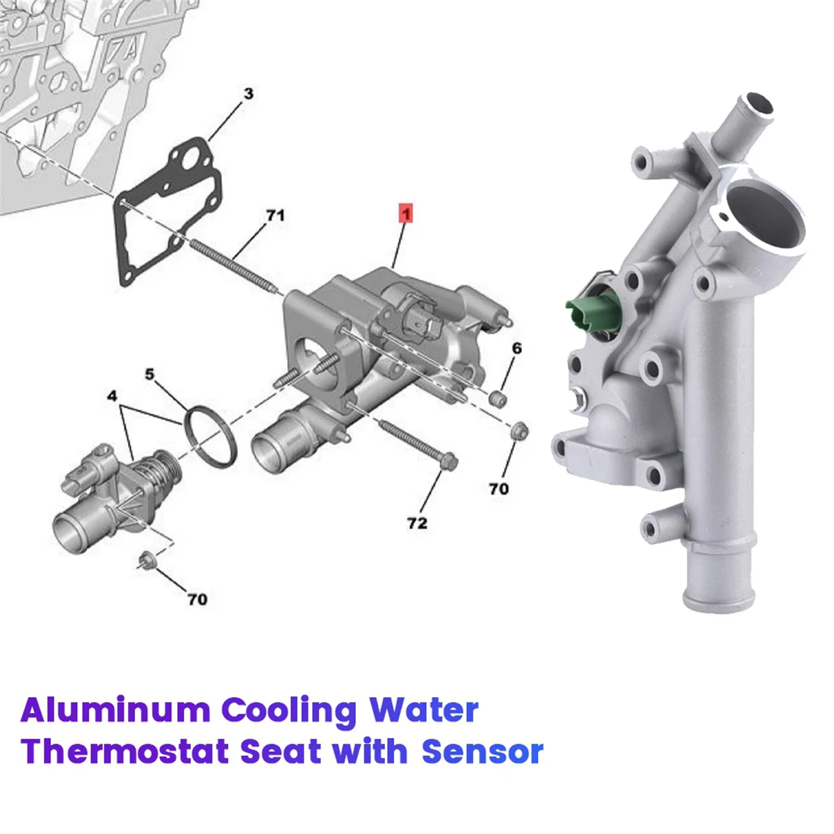 Aluminum Cooling Water Thermostat Seat with Sensor 9687927980 1338AV for Peugeot 307 308 406 407 Citroen C5 C4 1336.X9