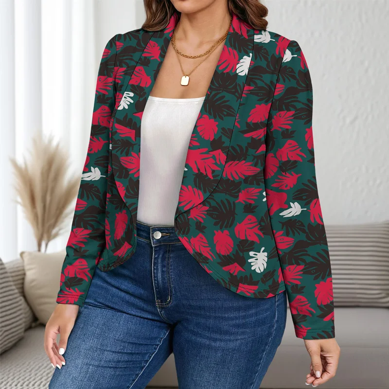 Moderne Retro-Herbst-Damenanzugjacke mit großem Revers, stilvoll, lässig, Blumenmuster, Blazer, Mantel, trendige Bürokleidung, 2025, neu, locker