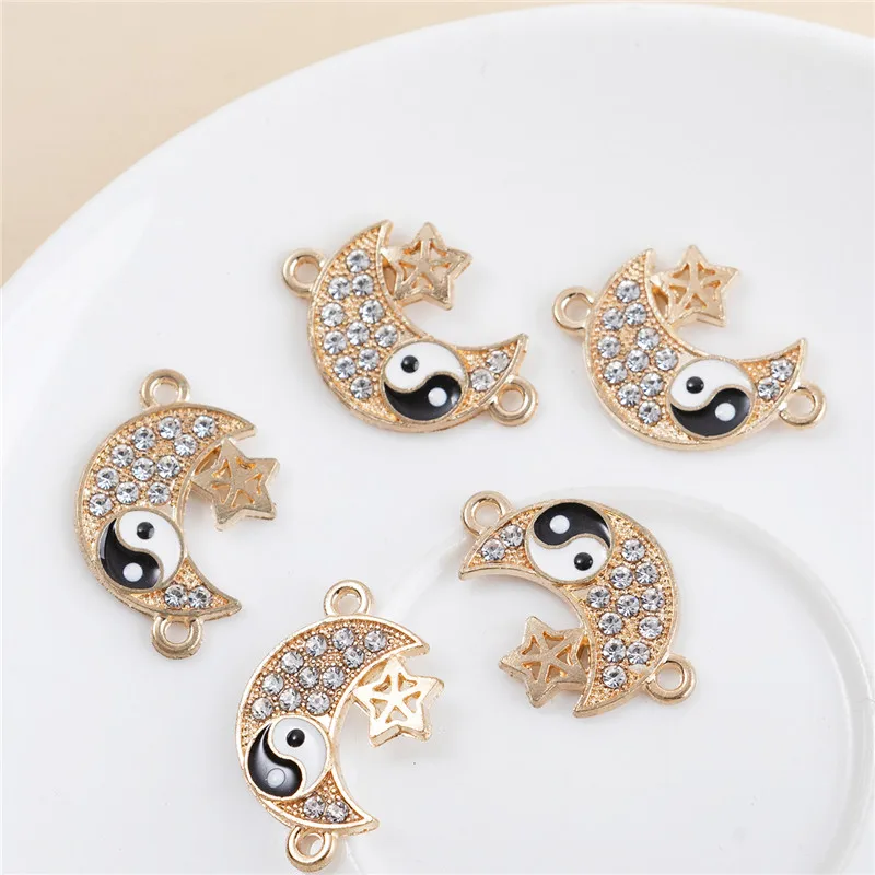 5pcs Gold Color Crystal Gossip Moon Water Drop Shape Charms Connector For Women Men DIY Necklace Earrings Jewelry Accessories