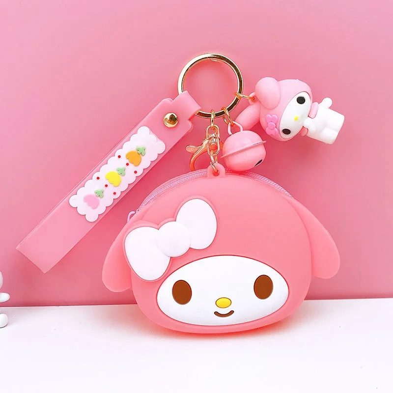 Sanrio Kuromi My melody Cinnamoroll anime peripheral cartoon cute soft plastic coin purse school bag colgante bestie accessories