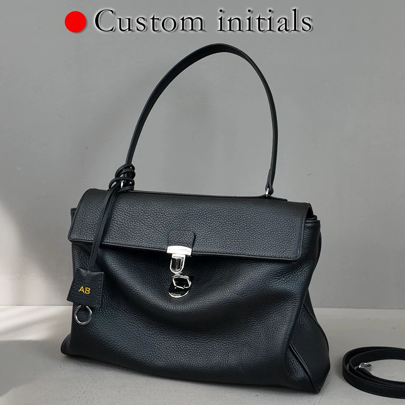 

Custom Initials Genuine Leather Messenger Bag For Women Luxury Designer Handbag Purse 2026 New In Cowhide Lock Underarm Shoulder