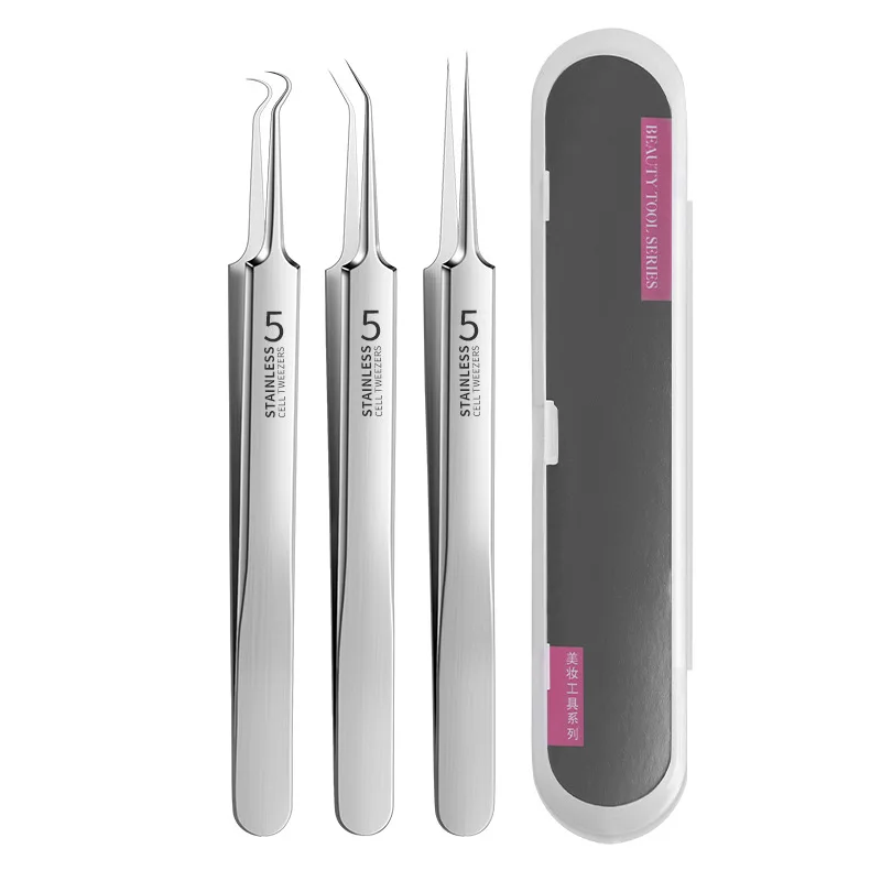 1PC/3PCS Ultra-fine No. 5 Cell Pimples Blackhead Clip Tweezers Pimple Popper Tool Kit Blackhead Remover Acne Needle Tool Set