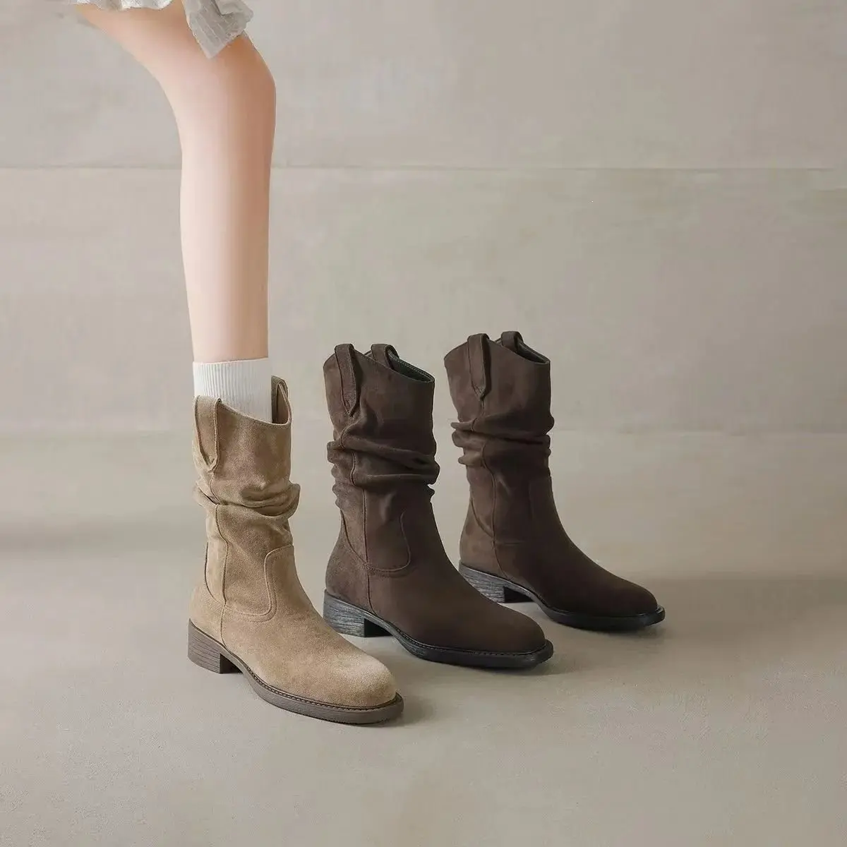 New Velour Women's Boots Millard Western Cowboy Short Boots Mid-Calf Riding Boots  shoes for women