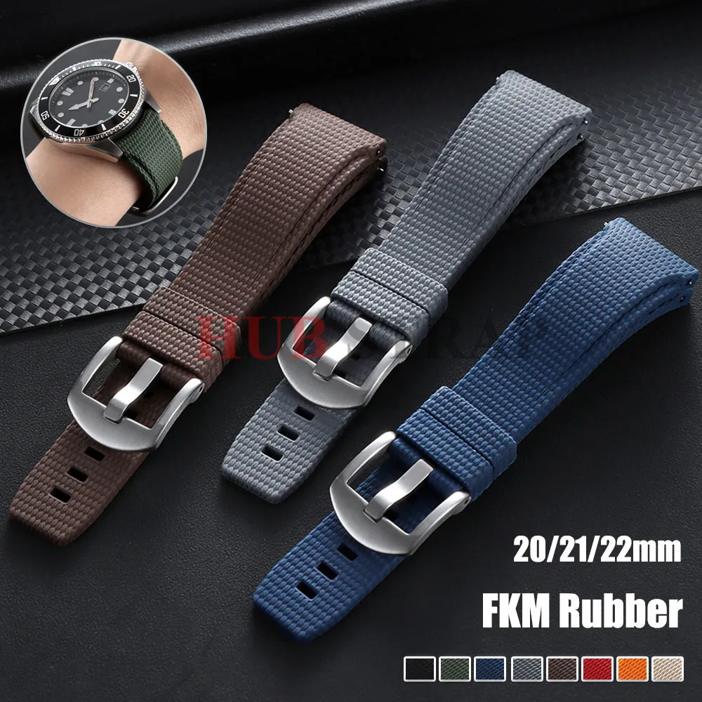 FKM Rubber Watch Strap 20/21/22mmCurved End Quick Release Silicone Watchband for Longines for Seiko Swordfish for Rolex Bracelet