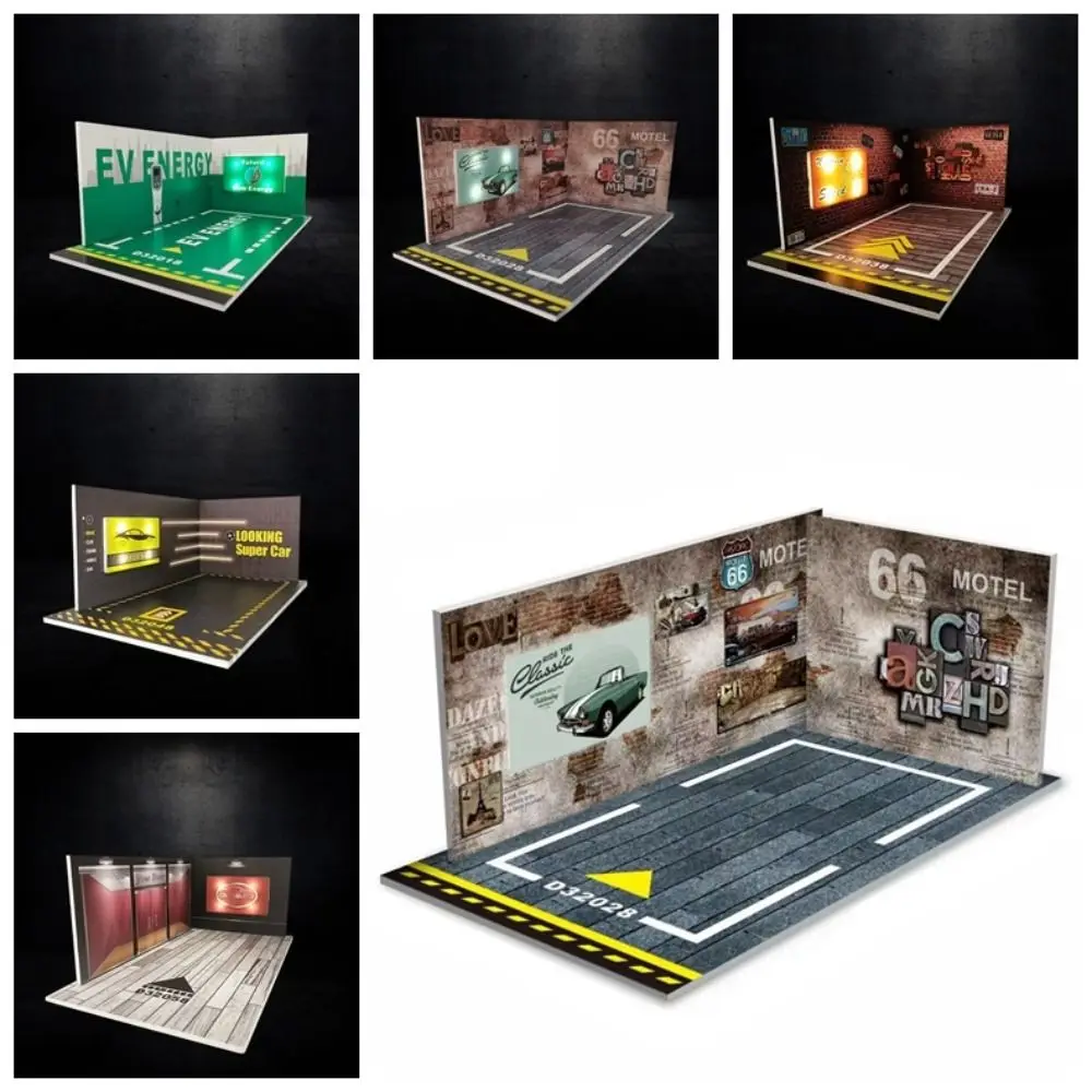 Illuminazione a LED 1/32 Garage per auto assemblato Parcheggio in miniatura Modello DieCast Scena fai da te Scena di visualizzazione per auto Regalo di Natale