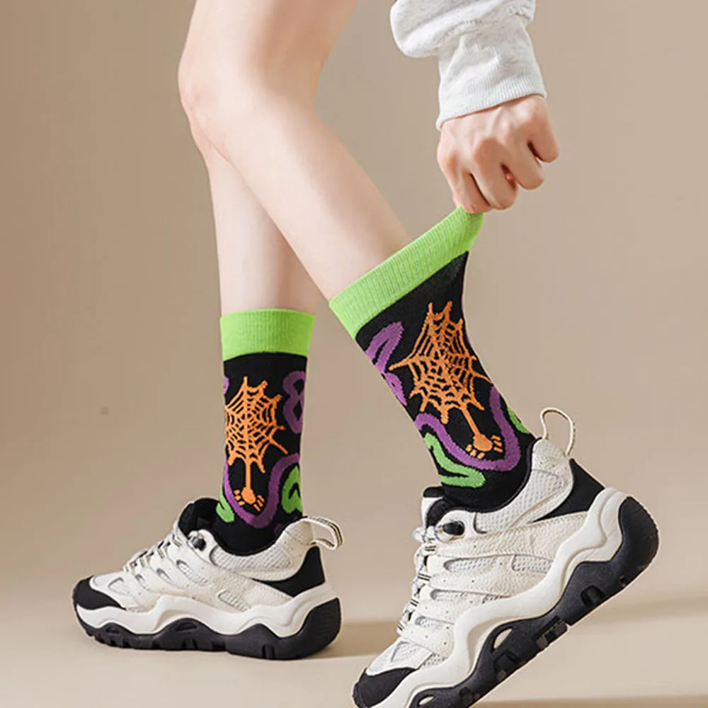 New Pumpkin Pattern Street Socks Hosiery Women's Funny Mid-Calf Socks Cartoon Cute Halloween Socks Fashion Breathable 1 Pairs